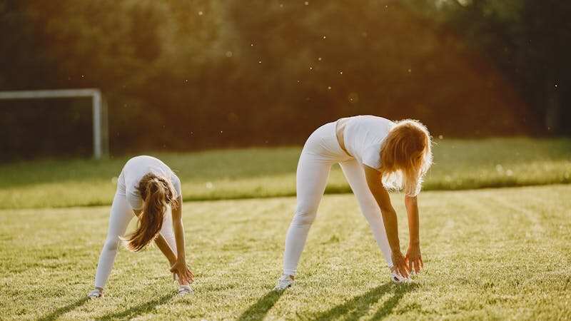 exercising in a park or nature. 