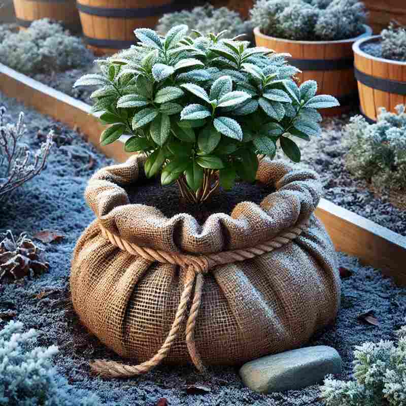 A mulched plant or a covered jasmine in cold weather 